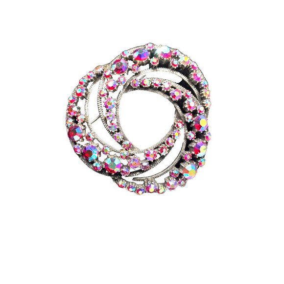 Large Vintage Florenza Signed Pink AB Rhinestone Love Knot Brooch Pin 1950s - Picture 6 of 7